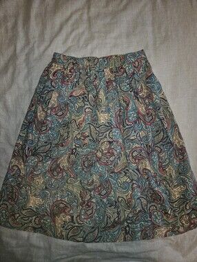 Vintage Liz Baker Paisley Print Skirt in Teal, Burgundy, Cream